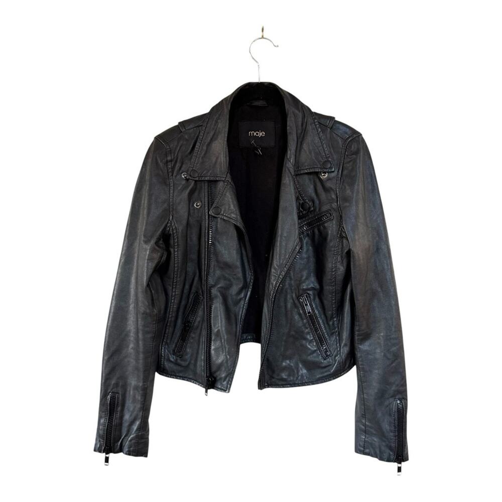 Maje Leather Biker Moto Jacket in Black Size 3/L